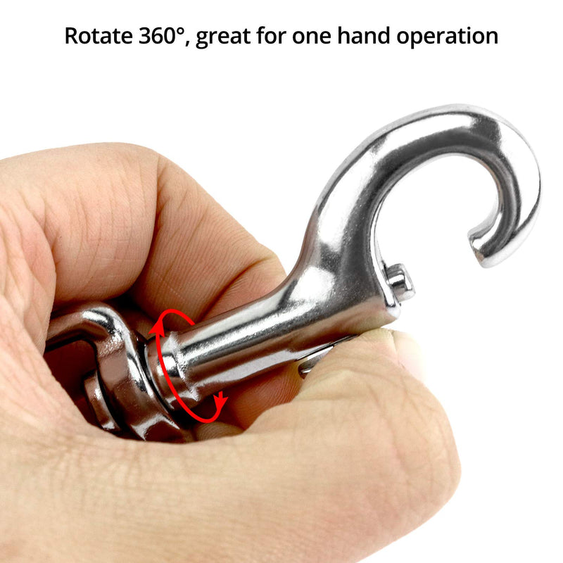 [Australia - AusPower] - QWORK 3-1/2"Swivel Eye Bolt Snap Hook, 2Pcs, 316 Stainless Steel Single Ended Trigger Snap Clips for Diving/Pet Leash/Key Chain/Flag/Clothes Line 