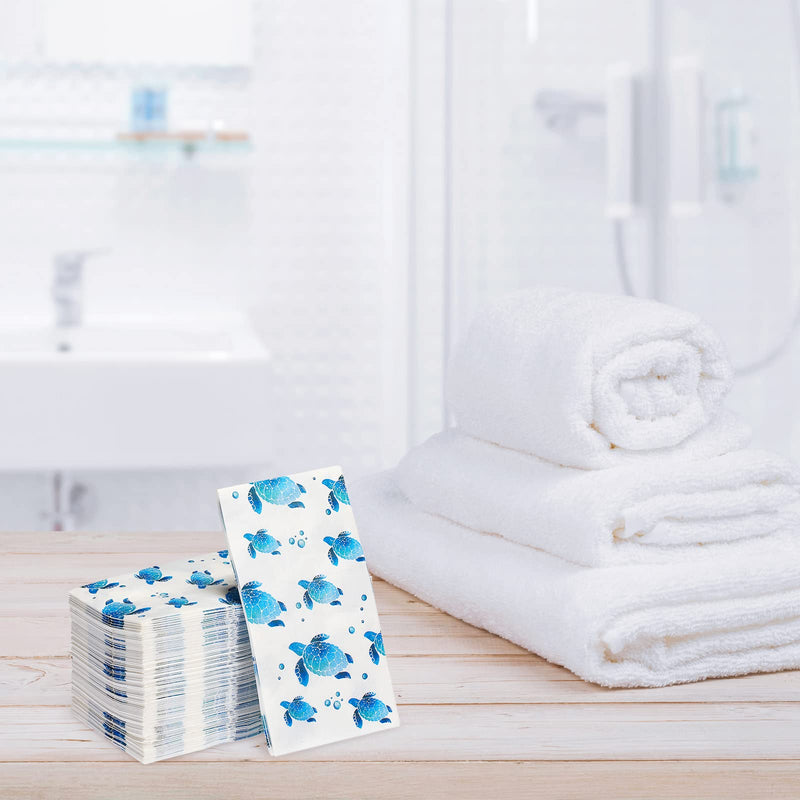 [Australia - AusPower] - 100 Pcs Turtle Disposable Paper Napkins Decorative Soft Guest Towels for Bathroom Kitchen Party Blue Ocean Supplies Sea Decoration Absorbent Napkins for Birthday Holiday Dinner Wedding Baby Shower 