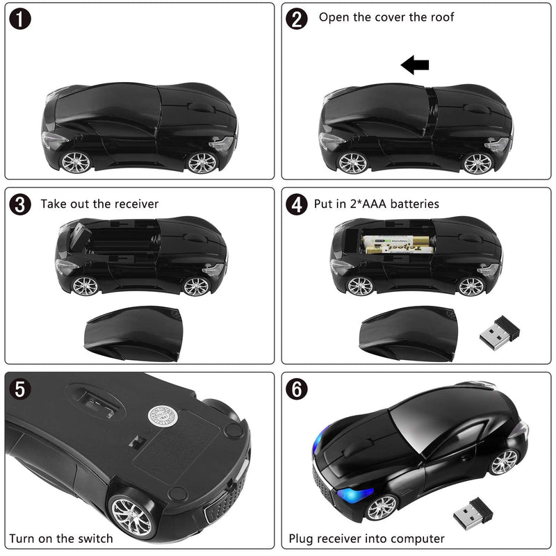 [Australia - AusPower] - Wireless Mouse，Cool Sport Car Shape Computer Wireless Mouse Optical Cordless Mice with USB Receiver for PC Laptop 1600 DPI 3 Buttons Black 