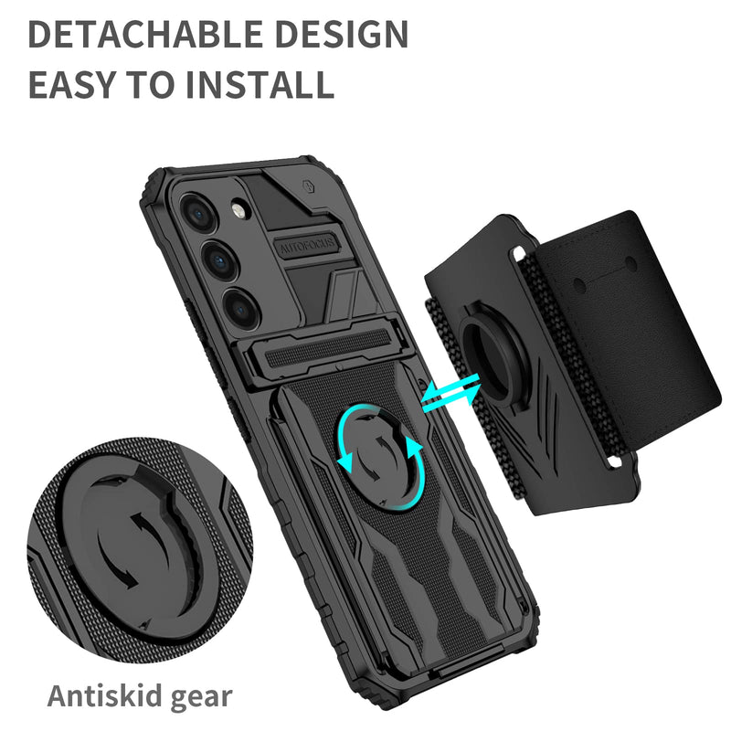 [Australia - AusPower] - Bkrtondsy Case for Samsung Galaxy S22+ Plus with Kickstand Armor Rotatable Detachable Sports Running Armband Shockproof Impact-Resistant Wristband Heavy Duty Protection Case 6.6 Inch 2022(Black) Black 
