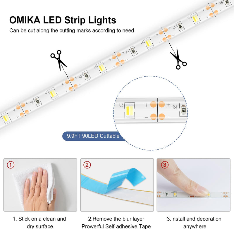 [Australia - AusPower] - 2 Pack Battery Powered Led Lights, 2700K-6000K Tunable White 9.9Ft 90LED Under Cabinet Lights led light strips with Remote & USB Dimmable,Timer,Cuttable for Kitchen,Shelf,Stairs,Desk,Indoor,Outdoor 9.9Ft 90LED 2Pack 