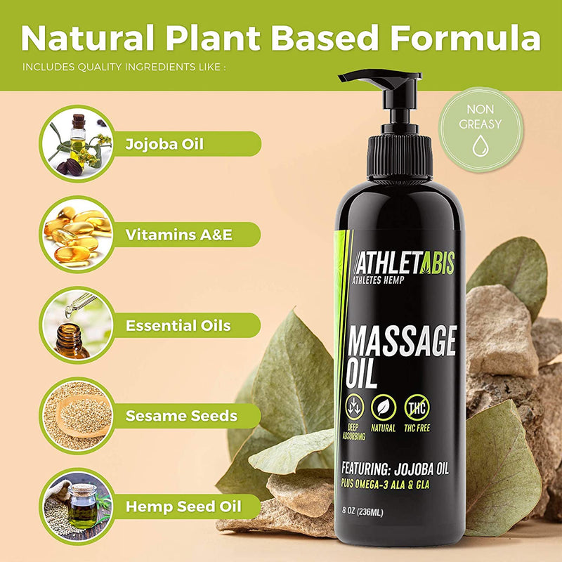 [Australia - AusPower] - Athletabis Hemp Massage Oil for Sore Muscles and - Relaxing Natural Body Massage Oil with Jojoba, Essential Oils, Plus Omega-3 ALA GLA - Perfect for Athletes Muscle Massage Therapy (8 Fl Oz) 8 Fl Oz (Pack of 1) 