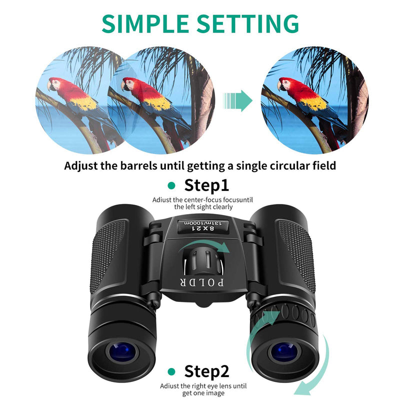 [Australia - AusPower] - POLDR 8x21 Small Compact Lightweight Binoculars for Adults Kids Bird Watching Traveling Sightseeing.Mini Pocket Folding Binoculars for Concert Theater Opera Black 