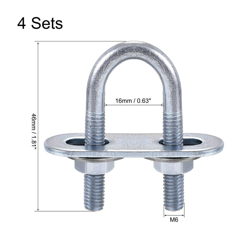 [Australia - AusPower] - uxcell Round U-Bolt 0.63"(16mm) Inner Width 46mm Length Steel M6 with Nut, Plate, Washer 4 Sets 