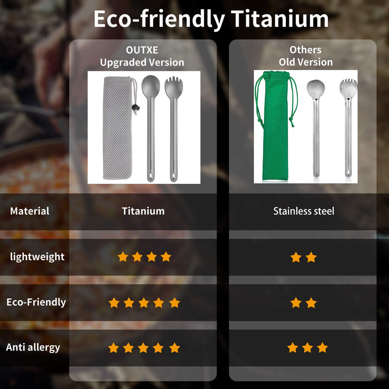 [Australia - AusPower] - OUTXE Titanium Long Handle Spork and Spoon, 8.7-Inch Soup Spoon, Camping Spork and Spoon, Eco-Friendly Coffee Spoon, Spork and Spoon Set #1 Titanium 