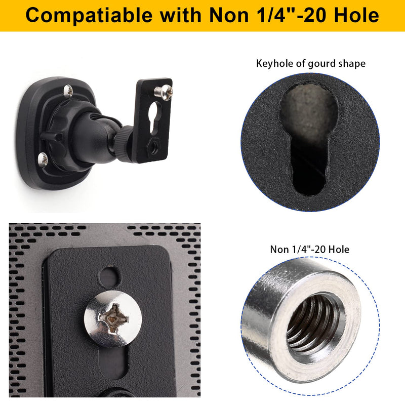 [Australia - AusPower] - Mippko 2 Pack Speaker Wall Mount Holder for 1/4"-20 Threaded Keyhole,2 Pack Adaptors Compatible with Non 1/4"-20 Threaded Screw Holes,360°Rotation Adjustment Aluminum Alloy Mount,Black With Adapter 