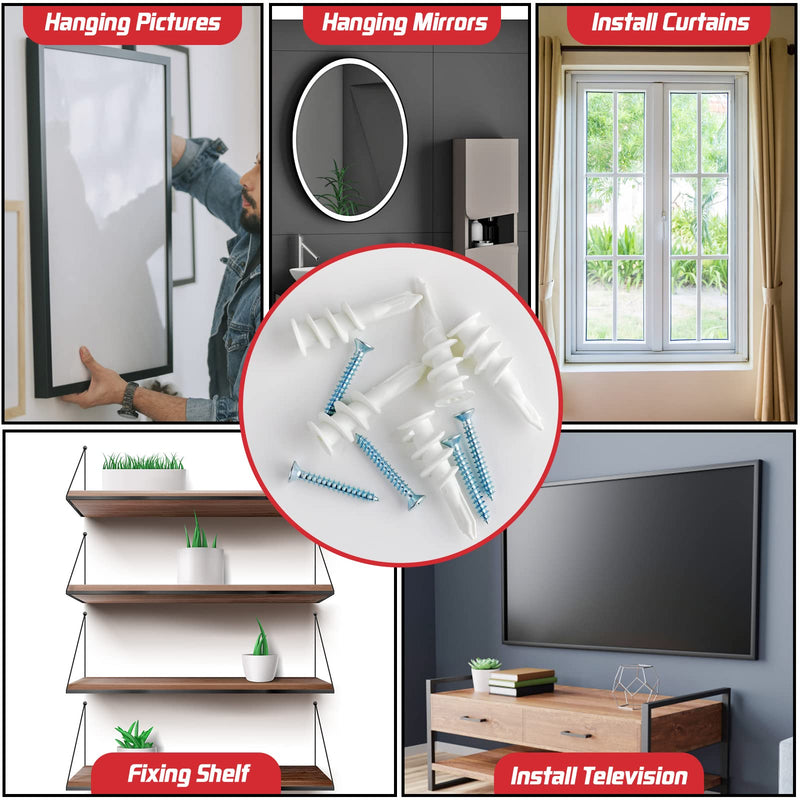 [Australia - AusPower] - #8 Drywall Anchors, 40Pcs Wall Anchors and Screws for Drywall, Plastic Self Drilling Drywall Anchors, 20 Self-Tapping/Threaded Sheetrock Anchors + 20#8 x 1-1/4'' Screws, 50LB Hanging and Mounting 