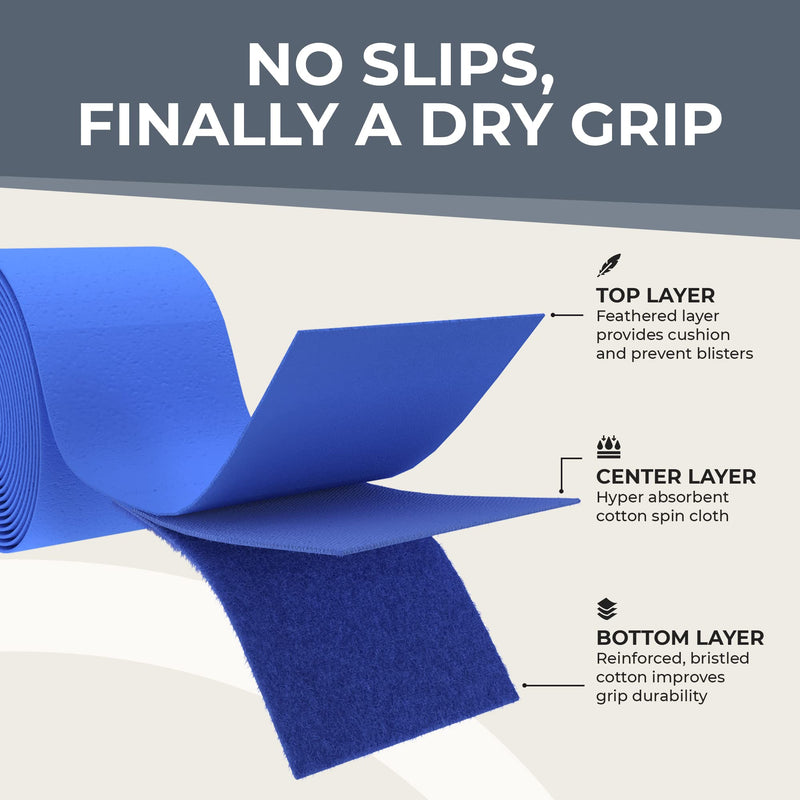 [Australia - AusPower] - ADV FeltTac Dry Tennis Overgrips, 12 or 30 Pack, Pro Grip Tape That Stays Dry & Absorbs Sweat with Velvety Comfort, Overgrip for Tennis Racquet 12 Pack Blue 