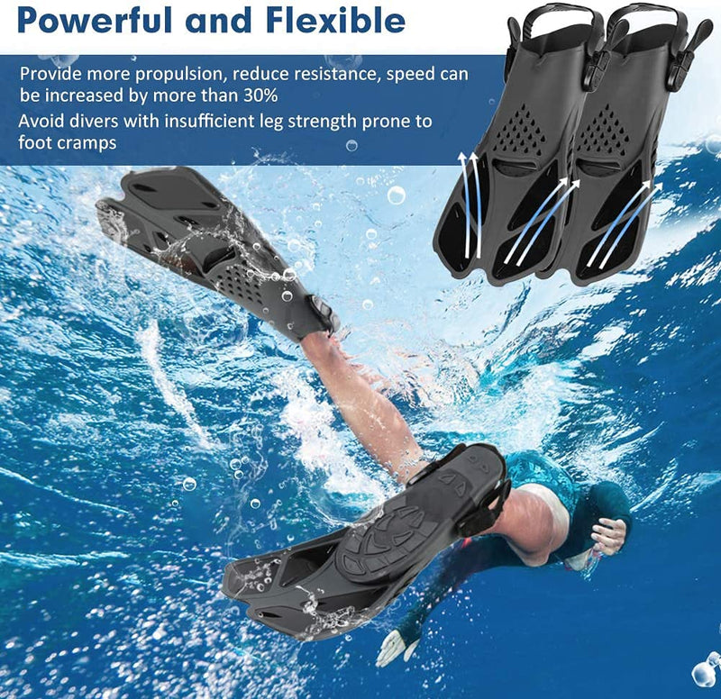 [Australia - AusPower] - Sugaroom Swim Fins Open Heel, Adjustable Snorkel Fins Diving Fins with Mesh Bag, Snorkeling Gear Flippers Travel Size Short Flippers for Lap Swimming Scuba Dive Adult Men Women Kids Black Kids JR 9-13 S/MD 