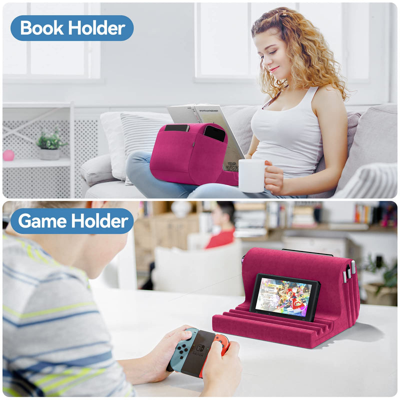 [Australia - AusPower] - KDD Tablet Pillow Holder, Pillow Soft Pad for Lap, Bed and Desk Tablet Stand Dock with 2 Pocket and 3 Stylus Mount Compatible with iPad Pro 9.7, 10.5,12.9 Air Mini 5 4 3 2, Galaxy Tab, Books (Purple) Purple 