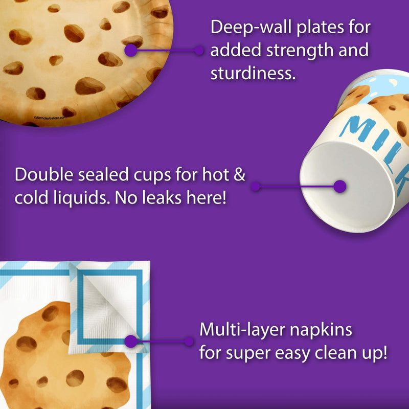 [Australia - AusPower] - Milk and Cookies Birthday Party Supplies Set Plates Napkins Cups Tableware Kit for 16 Milk and Cookies 