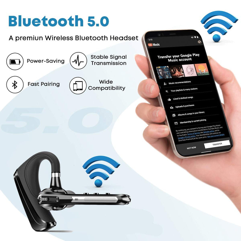 [Australia - AusPower] - [Latest Version ] Bluetooth Headset CVC8.0 Dual Mic Noise Cancelling, HonShoop V5.0 Bluetooth Earpiece Earbud16 Hrs HD Talktime Hands-Free Earphones for Driver Trucker Business Office 