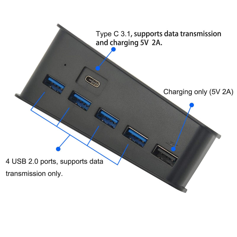 [Australia - AusPower] - Ankey 5 Port USB Hub for PS5, USB High-Speed Expansion Hub Charger USB Extender Compatible with PS5 Playstation 5 Game Console Black 