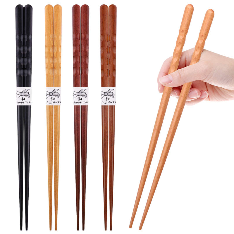 [Australia - AusPower] - GLAMFIELDS Reusable Chopsticks Japanese Natural Wooden 5 Pairs Classic Style Lightweight Hand-Carved Safe Chop Sticks 8.8 Inch/22.5cm Gift Set Multicolor 