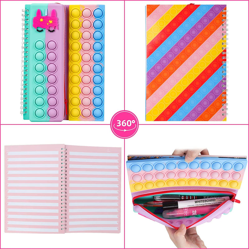 [Australia - AusPower] - Art Pop it - Unicorn Spiral Notebook Pop it for Girls with Bubble Fidget Pencil Case 2 in1 Sensory Toy Set, Popper Simple Stationery , Poppet Gift Toy for Kids , Children Stress Release Bound Notepad 