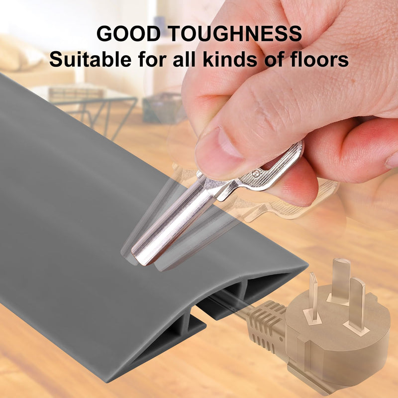 [Australia - AusPower] - 10Ft Floor Cord Cover Gray Silicone Cable Protector Easy to Install Durable Wire Organizer and Hider for Home, Office, Garage (Gray-3m) 10Ft Silicone-Gray 