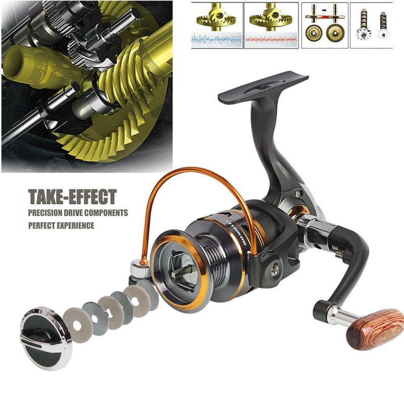 [Australia - AusPower] - Sougayilang Spinning Fishing Reels with Left/Right Interchangeable Collapsible Wood Handle Powerful Metal Body 5.2:1/5.1:1 Gear Ratio Smooth 11BB for Inshore Boat Rock Freshwater Saltwater Fishing DK1000 