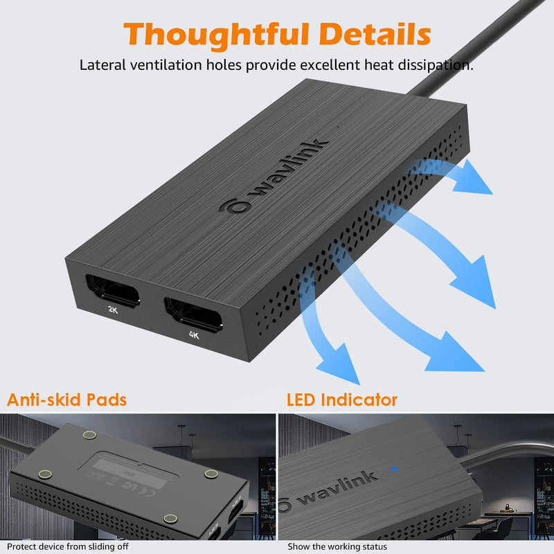 [Australia - AusPower] - WAVLINK USB 3.0 to HDMI for Dual Monitors, USB C to HDMI Universal Video Graphics Adapter, 4K@30Hz, 1080p@60Hz, Thunderbolt 3/4, for Windows 7/8/8.1/10/11, Mac OS 10.10x or Above, Chrome OS, Android USB to 2 HDMI 