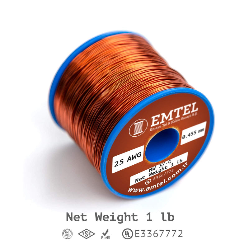 [Australia - AusPower] - Emtel 25 AWG - 1 lb (1000 feet) Magnet Wire - Enameled Copper Wire for Electrical Motor Transformer Magnetic Coil 220°C (428°F) Thermal Class - Double Insulated Winding Wire 