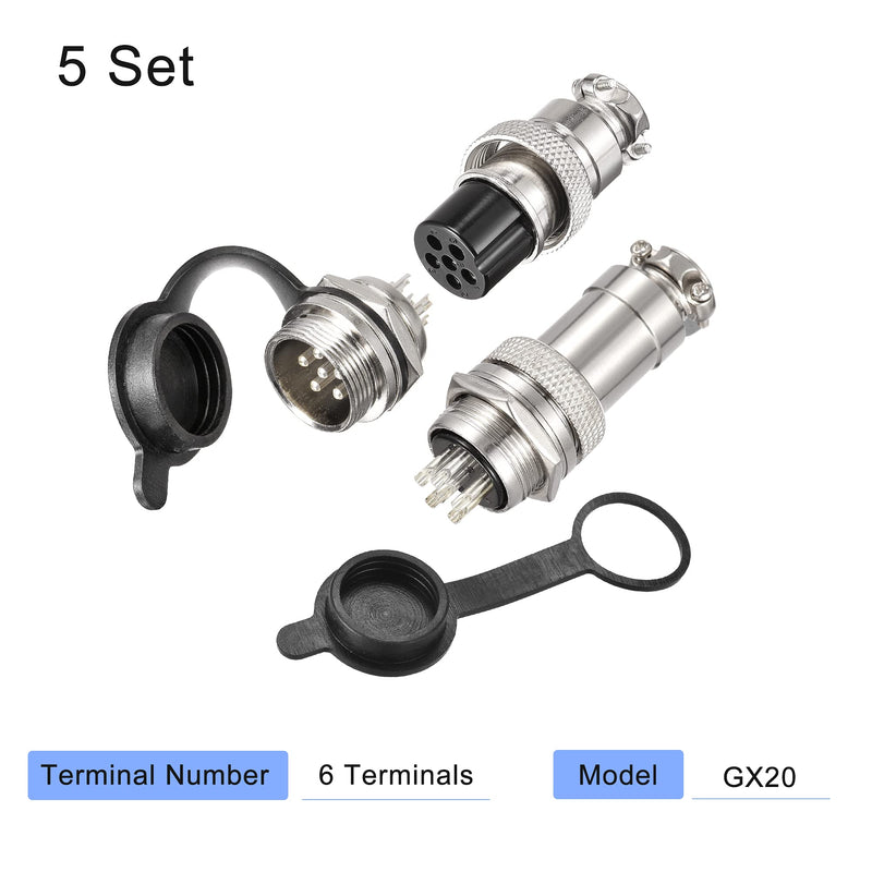 [Australia - AusPower] - MECCANIXITY Aviation Connector Set 20mm 6 Terminals 5A 150V, GX20 Waterproof Male Female Connector Fittings with Plug Cover Pack of 5 Sets 