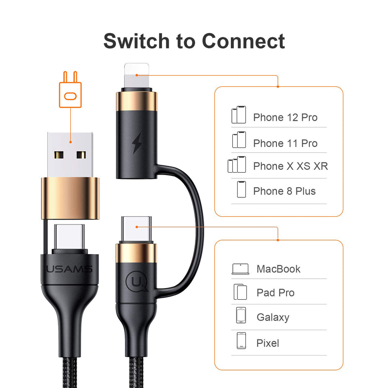 [Australia - AusPower] - USB C Multi Fast Charging Cable MJEMS PD 60W Nylon Braided Cord 4-in-1 3A USB/C to Type C/Phone Fast Sync Charger Adapter Compatible with Laptop/Tablet/Phone (4FT) 4FT 