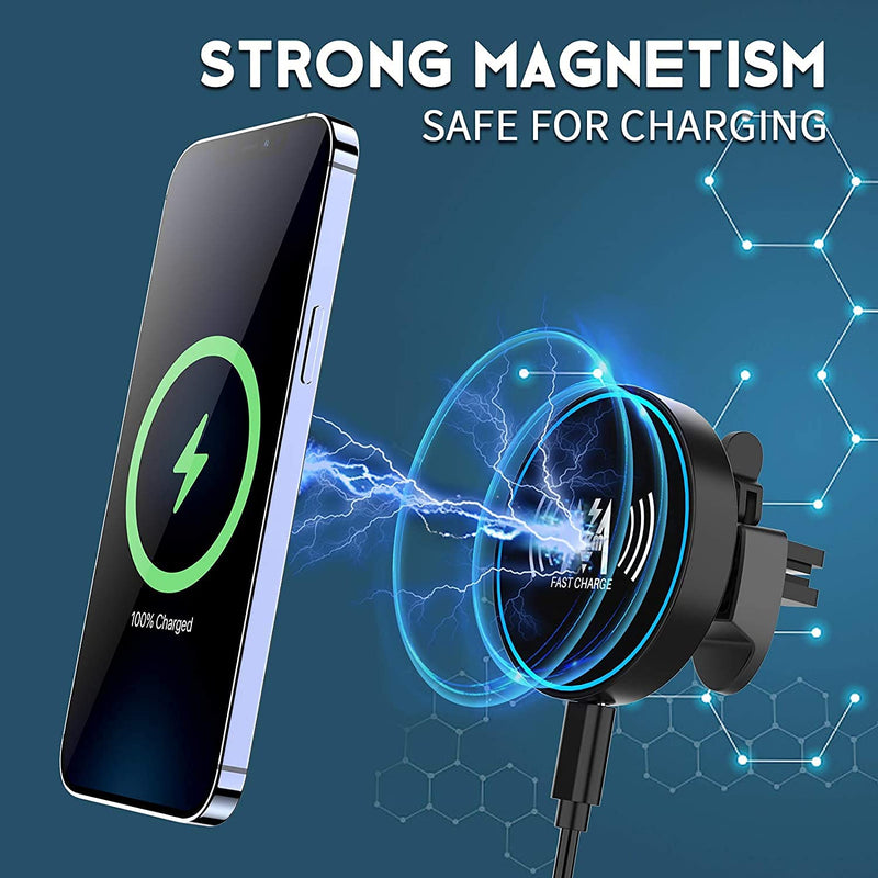 [Australia - AusPower] - KKM Magnetic Wireless Car Charger for iPhone 12/12 Pro/12 Mini/12 Pro Max, 15W Fast Car Charger Mount Compatible with Magsafe Charger, Auto-Clamping Air Vent Clamp Car Mount Holder Charger 