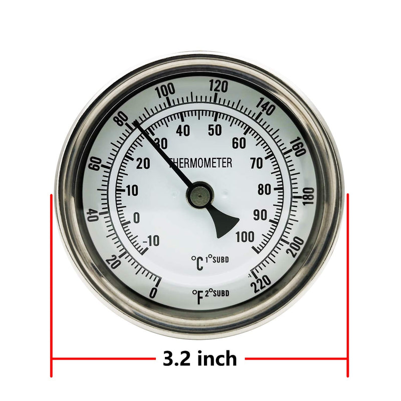 [Australia - AusPower] - Home Brewing Distilling Dial Thermometer for Brew Kettle Pot, 3.2" Dial, Stainless Steel - 4" Probe Stem 