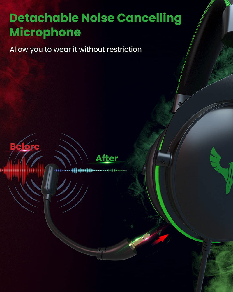 [Australia - AusPower] - Blade Hawks Headset for PS4, Gaming Headset with 7.1 Surround Sound, 2 Replaceable Earmuffs, Gaming Headphone with Noise Cancelling Mic, Volume Control for PC Mac Tablet（Green） B-Green 