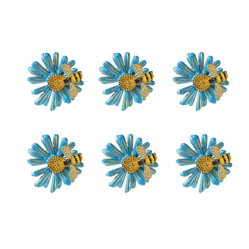 [Australia - AusPower] - Eaferm Set of 6 Bee Napkin Rings Modern Daisy Flower Napkin Holder Tablescape Table Place Setting Party Wedding Dining Decor Accessories (Blue) Blue 
