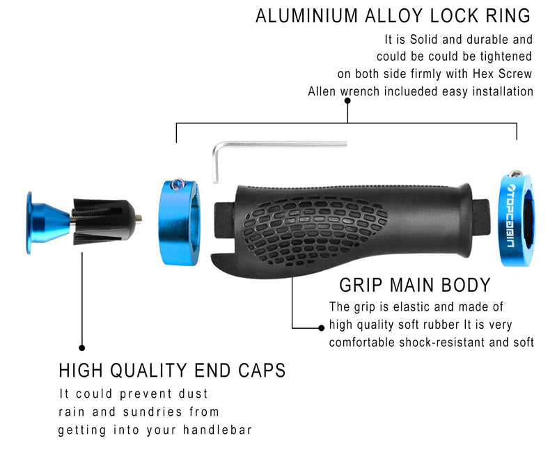 [Australia - AusPower] - TOPCABIN Bike Grips,Ergonomic Design Bicycle Grips Widen Holding Rubber Bike Handlebar Grips with Aluminum LockGrips for Bike Mountain Road MTB 