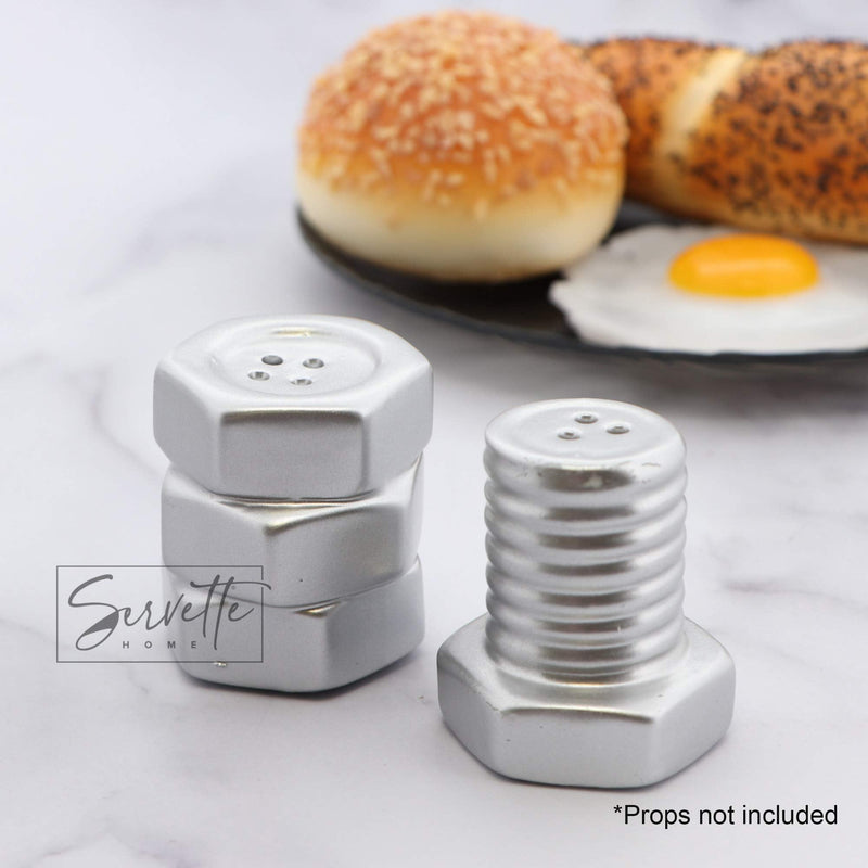 [Australia - AusPower] - Construction Theme Salt and Pepper Shakers for Collectors Kitchen Décor - Nut and Bolt Silver 