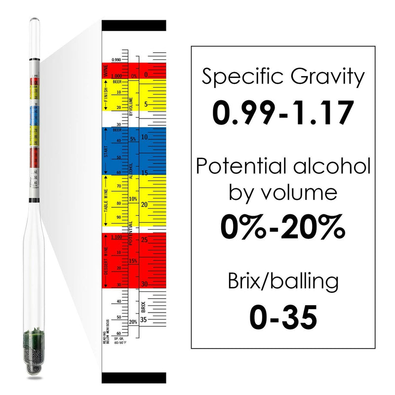 [Australia - AusPower] - Hydrometer and Test Jar for Wine, Beer and Kombucha - Including 250ml Plastic Cylinder, Cleaning Brush and ABV Storage Bag 