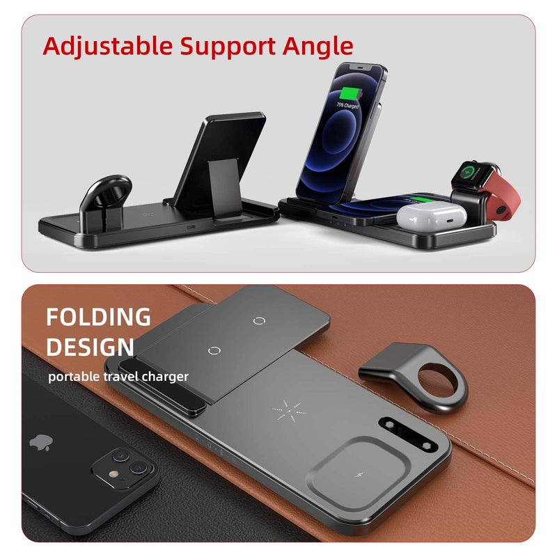 [Australia - AusPower] - Wireless Charger, Coobetter 4 in 1 Wireless Charging Station, Foldable Wireless Charging Stand for Airpods Pro, Apple Watch, Compatible with iPhone 13/12/11 Series/XS/XS Max/XR/X/8P/8/Samsung Galaxy 