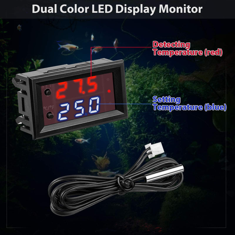 [Australia - AusPower] - DC 12V Electronic Temperature Controller Programmable -50 to 110 Degree Celsius Heating/ Cooling Thermostat Control Switch Module NTC Waterproof Sensor Probe Dual Color LED Display Monitor (2 Pieces) 2 