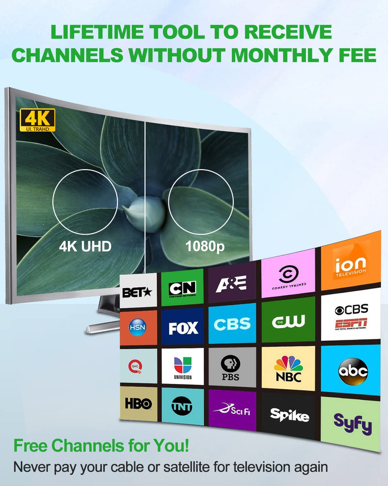 [Australia - AusPower] - Vansky TV Antenna Indoor, Digital Amplified Indoor HDTV Antenna, 1080p VHF UHF Television Local Channels Detachable Signal Amplifier and 16.5ft Long Coax Cable(White) White 