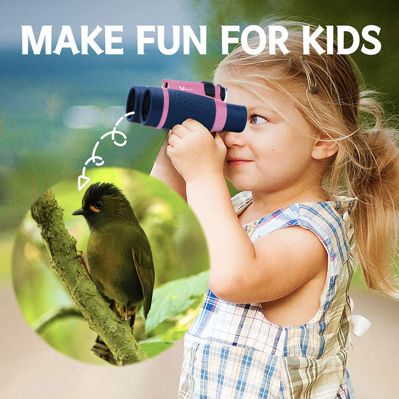 [Australia - AusPower] - Vanstarry Compact Binoculars for Kids Bird Watching Hiking Camping Fishing Accessories Gear Essentials Best Toy Gifts for Boys Girls Children Toddler Waterproof 5X30 Optical Lens Including Compass Pink 