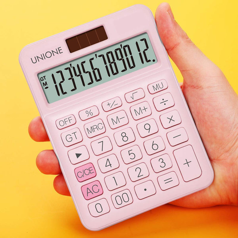 [Australia - AusPower] - UNIONE Pink Calculator with a Bright LCD, Dual Power Handheld Desktop. Business, Office, High School 