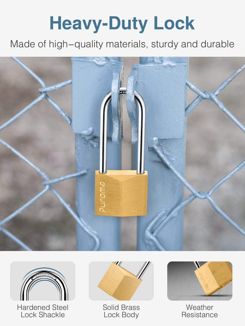 [Australia - AusPower] - Puroma 1 Pack Keyed Padlock Waterproof Solid Brass Lock, 2.6 Inch Long Shackle for Sheds, Storage Unit School Gym Locker, Fence, Toolbox, Hasp Storage 