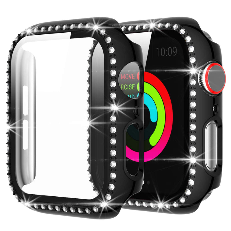[Australia - AusPower] - 2Pack Single row diamond watch protective case，Protective Case Screen Protector Compatible with iWatch Series 3/2/1 SE 42mm for iWatch Accessories (Black+Clear, 42mm) Black+Clear 