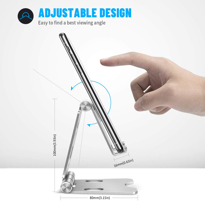 [Australia - AusPower] - Cell Phone Stand, Fully Foldable, Adjustable Desktop Phone Holder Cradle Dock Compatible with Phone 11 Pro Xs Xs Max Xr X 8, iPad Mini, Nintendo Switch, Tablets (3.5-10"), All Phones (Sliver) Sliver 