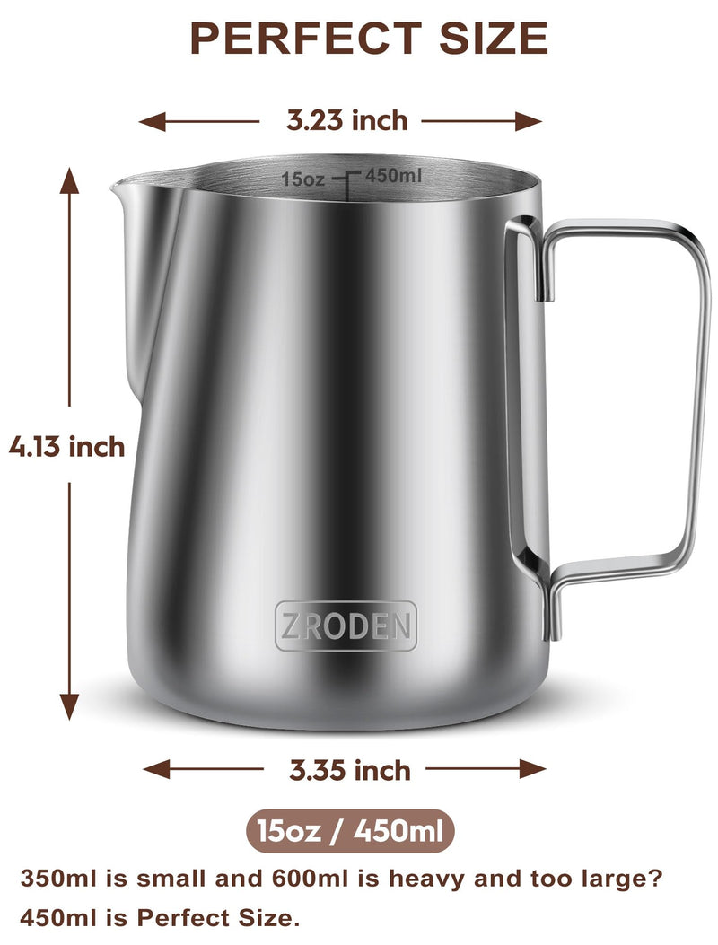 [Australia - AusPower] - Milk Frothing Pitcher, 15oz 450ml Espresso Steaming Pitchers Stainless Steel Cappuccino Coffee Machine Accessories Barista Tools, Steamer Froth Pitchers Milk Jug Cup with Decorating Pen Latte Art 