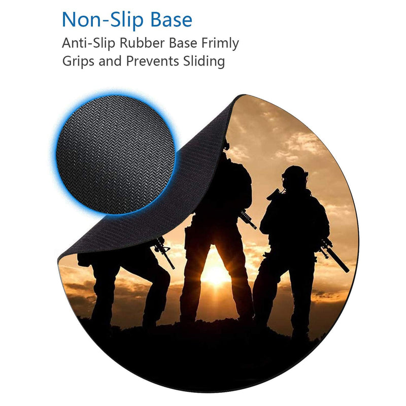 [Australia - AusPower] - Round Mouse Pad with Coasters Set, American Army Troops Military Design Mouse Pad, Non-Slip Rubber Base Mouse Pads for Laptop and Computer Office Accessories 