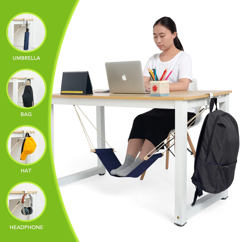 [Australia - AusPower] - Foot Hammock Under Desk Footrest | Adjustable Office Foot Rest Under Desk Hammock | Portable Desk Feet Hammock with Headphones Holder (Black) Black 