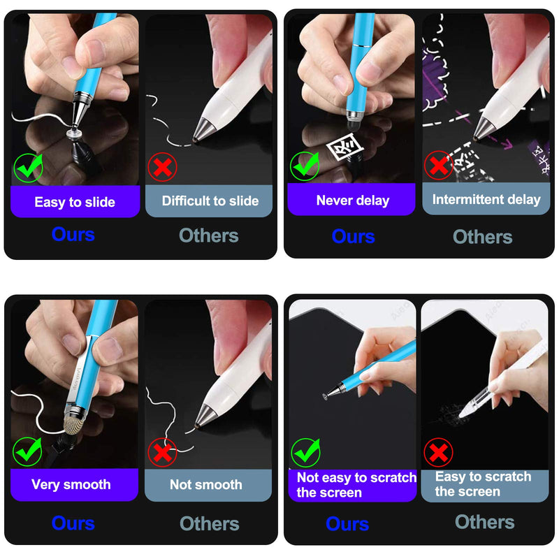 [Australia - AusPower] - Stylus Pen for iPad - Penyeah [4-in-1] High Sensitivity and Precision Touch Screen Stylus Disc Tip,Black Rubber Tip & Mesh Fiber Tip Universal for All Capacitive Touch Screen Device - Light Blue 