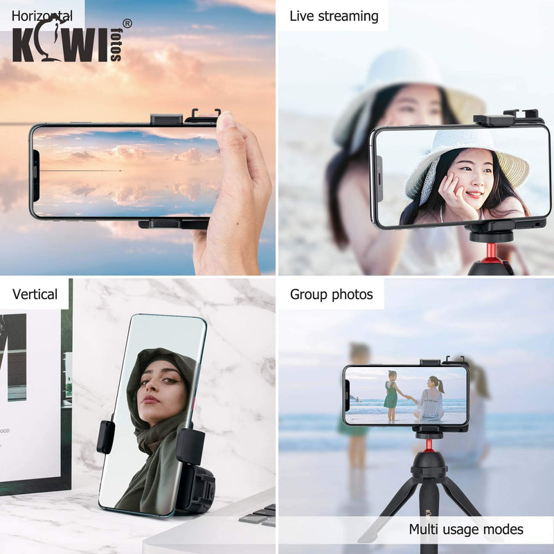 [Australia - AusPower] - KIWIFOTOS 3 in 1 Cell Phone Tripod Mount, Phone Camera Grip Handle Holder with Detachable Bluetooth Shutter Remote Control and Cold Shoe Mount for iPhone Android Smartphone Selfie Vlog Video Shooting 