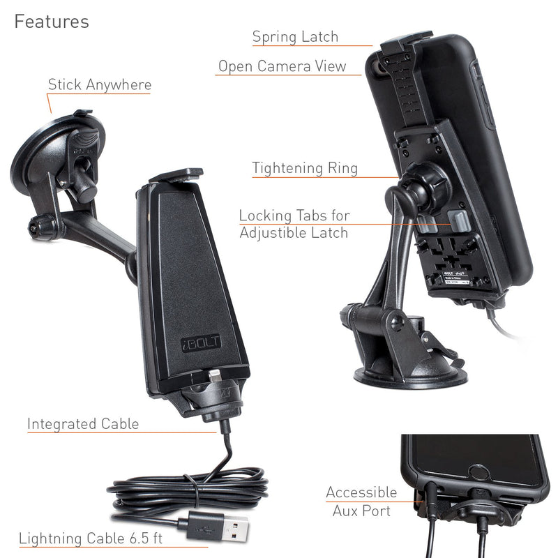 [Australia - AusPower] - iPro2 MFI Approved Car Dock/Desk Dock/Mount/Holder/for iPhone Xs/XS MAX/X / 8/8 Plus / 7 with Integrated 2 Meter Lightning Connector 