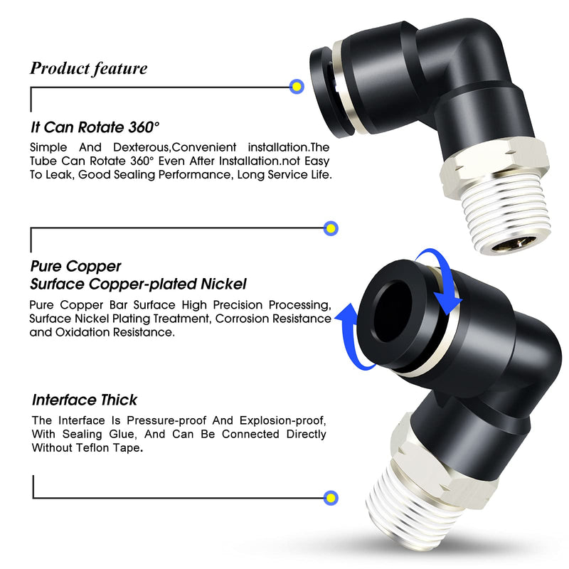 [Australia - AusPower] - TAILONZ PNEUMATIC Male Elbow 1/4 Inch Tube OD x 1/4 Inch NPT Thread Push to Connect Fittings PL-1/4-N2 (Pack of 10) 1/4''OD 1/4''NPT 