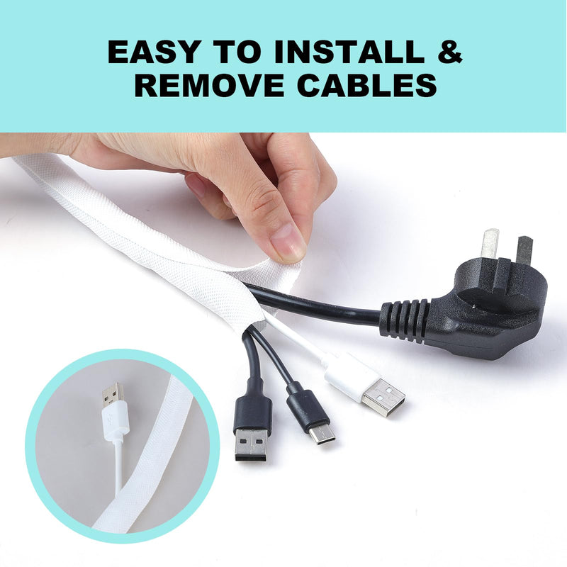 [Australia - AusPower] - AGPTEK Cable Sleeve Cover, 6.6ft - 1inch with 10 Fastening Cable Ties, Cord Management for Home Office Desk PC TV Computer Automotive Wire Loom Tubing Cord Protection Self-Wrapping, White 1" - 6.6ft 