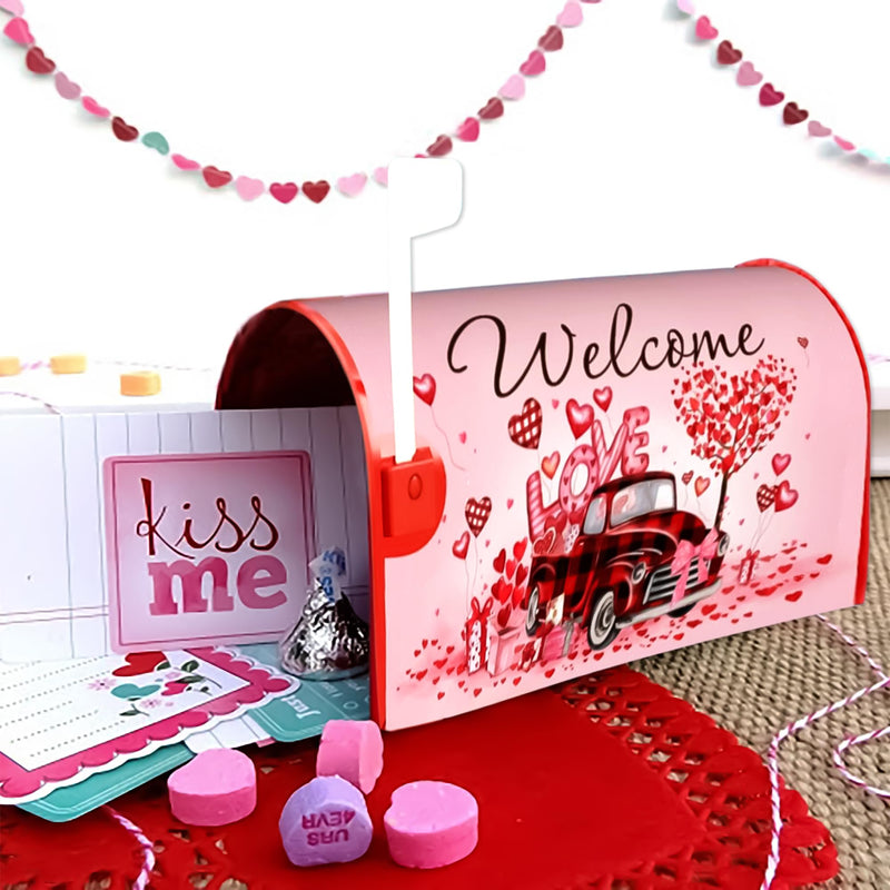 [Australia - AusPower] - Valentine's Day Mailbox Cover Magnetic Welcome Love Heart Truck Mailbox Wraps Post Letter Box Cover for Garden Yard Home Decor Standard Size 21" x 18" Valentine's Day 