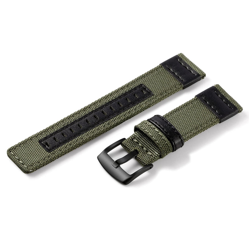[Australia - AusPower] - 2 Pack Nylon Bands Compatible with Galaxy Watch 4 Classic 42mm 46mm and Galaxy Watch 4 40mm 44mm, Soft Nylon Canvas Straps with Quick Release for Samsung Smart Watch, Black and Army Green Black + Army Green Medium/Large 